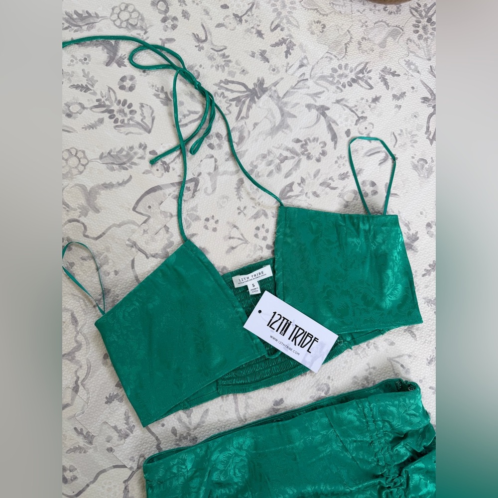 12th Tribe Emerald Green Crop Top and Skirt Set
